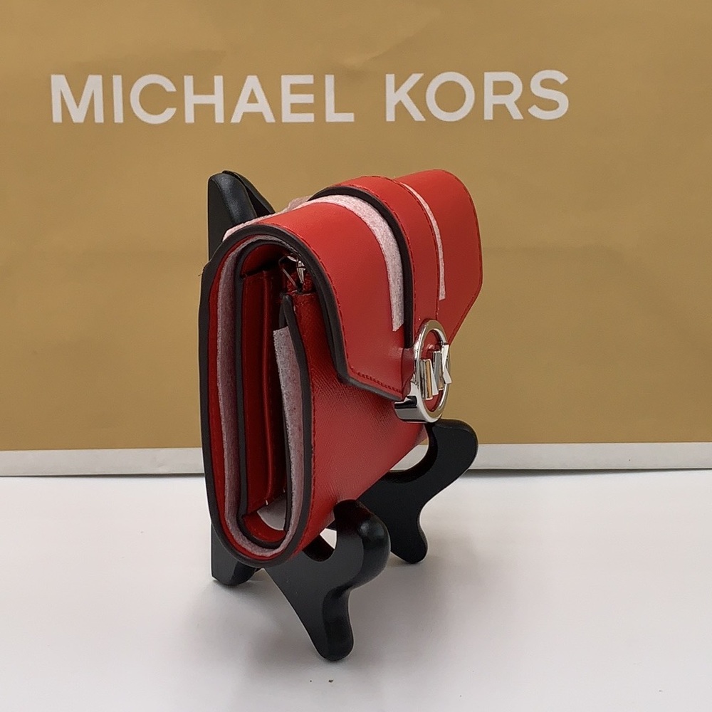 MICHAEL KORS CARMEN MEDIUM LOGO AND FAUX LEATHER WALLET BRIGHT RED NWT - Picture 11 of 12